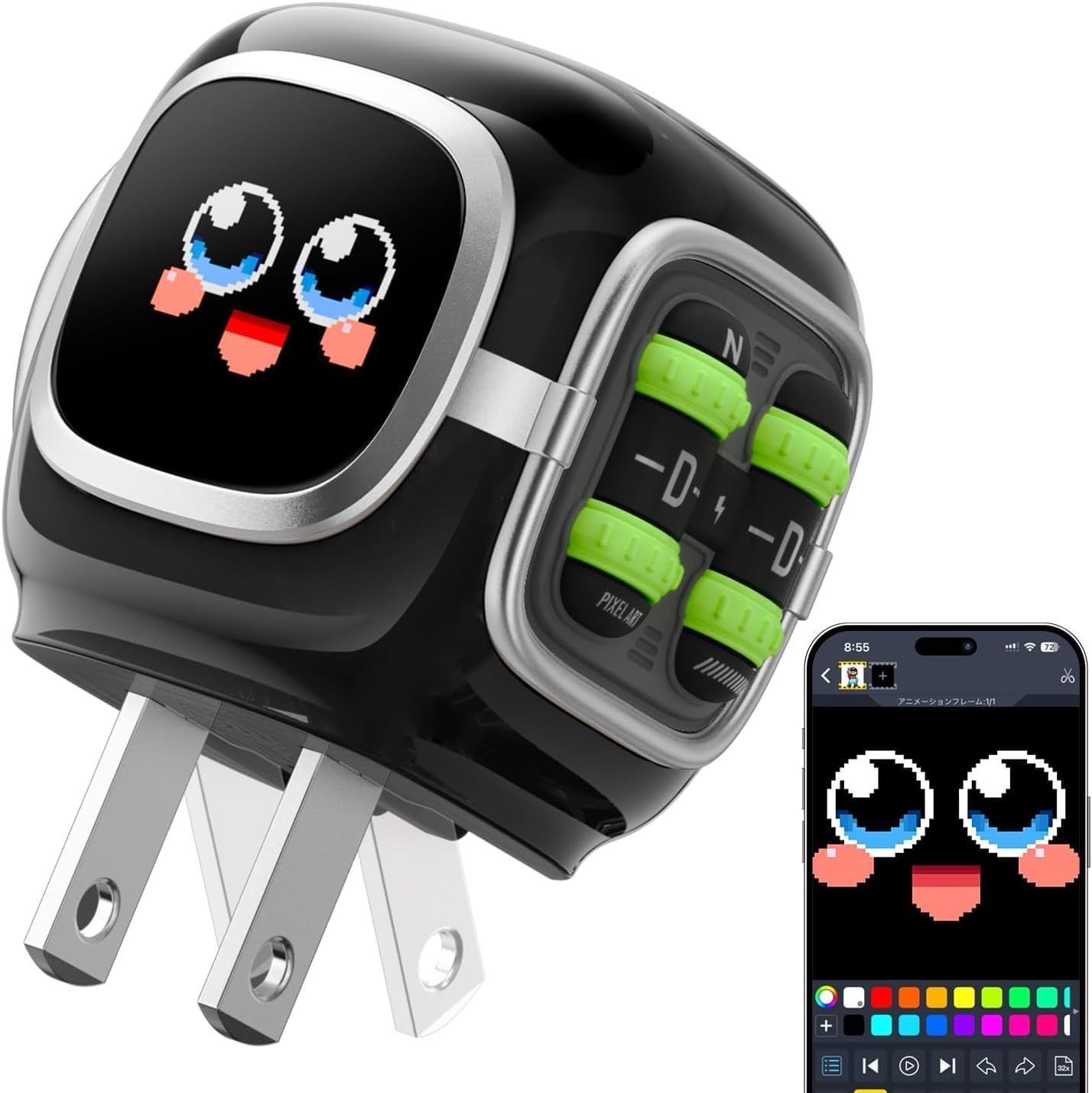 Divoom Dipow 35W,2026 New USB C Charger Block, Fast GaN Charger with Pixel Screen, Cute Foldable Compact Power Adapter for iPhone 17/16, Galaxy S25/S24, Pixel 9/8, MacBook Air, iPad Pro (Black)