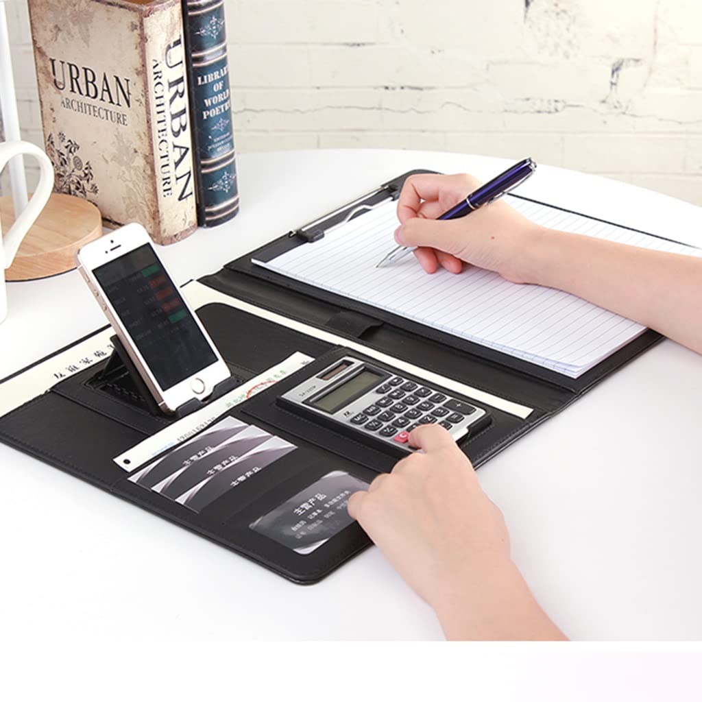 Schreibmappe A4 Klemmbrettmappe Professionelle Schreibmappe mit faltbarem Tablet-Telefonständer für wichtige Dokumente, Visitenkarten, Zubehör und andere wichtige Dinge.