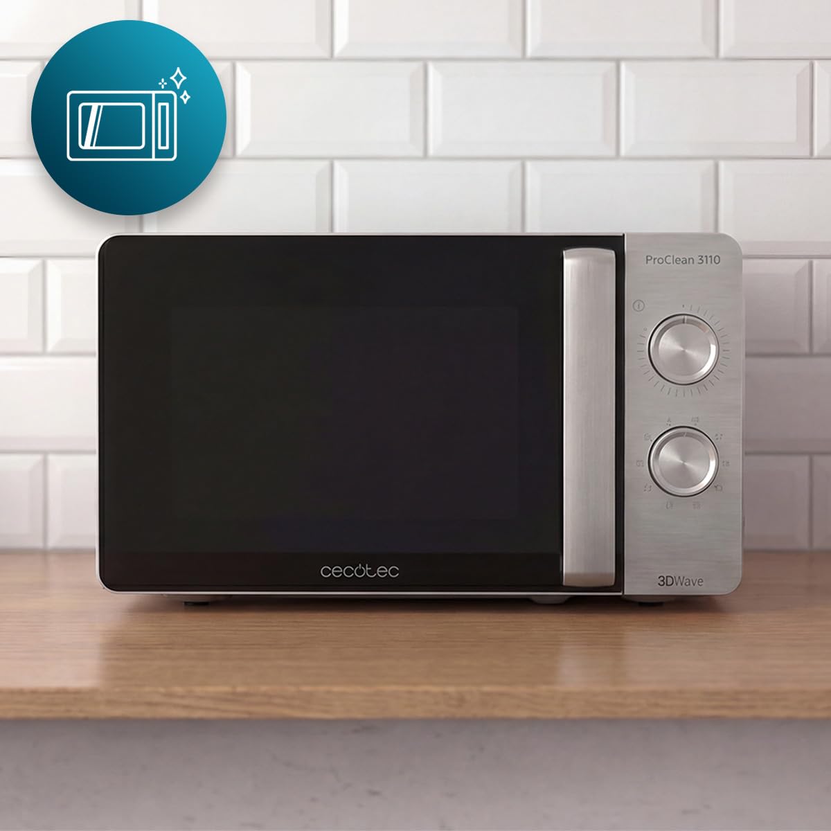Cecotec Microonde con Grill 20L ProClean 3110 Wave. 700 W, Grill 800 W, Capacità 20 L, Tecnologia 3DWave, Modalità Scongelamento, 6 Livelli di Potenza, Timer 30 min, Bianco