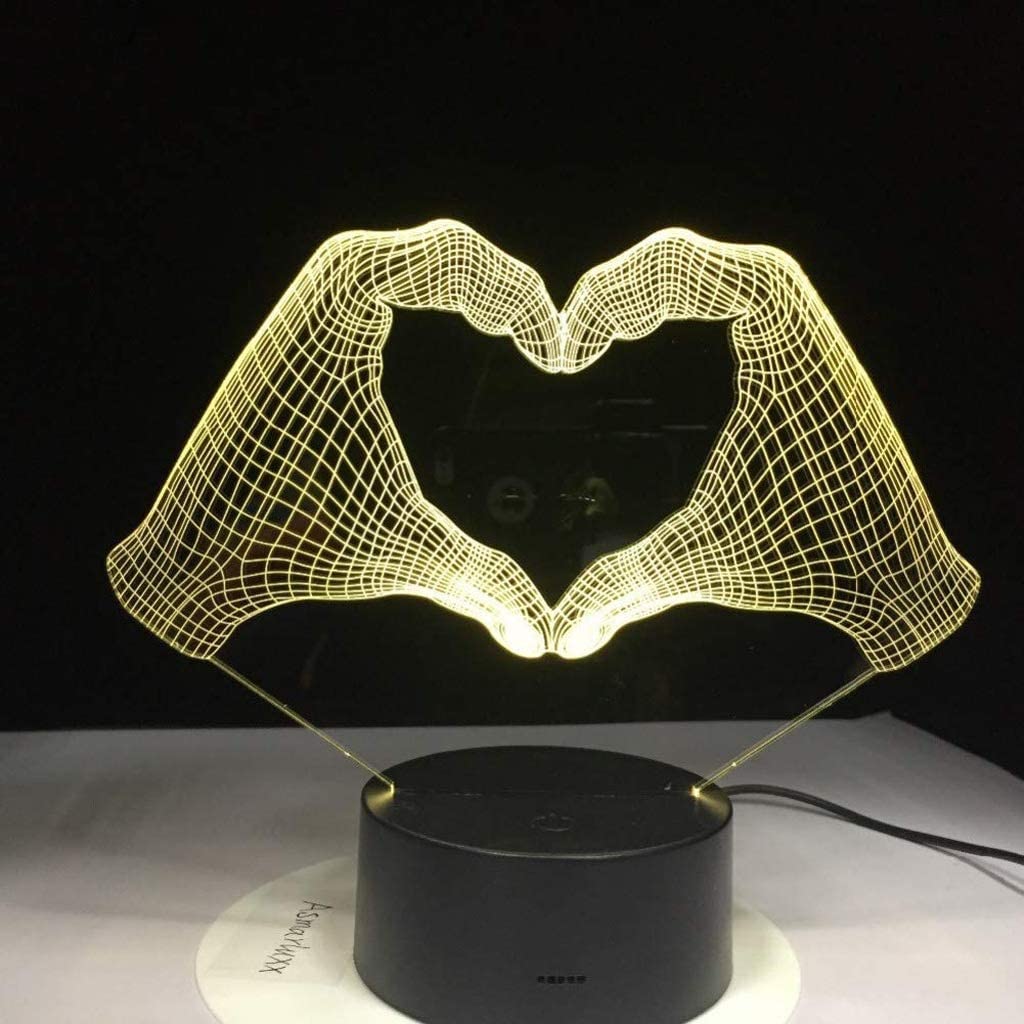 Veilleuse LED 3D en forme de cœur avec 7 couleurs pour enfants tactile USB