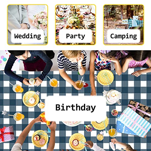 Image of SietDESEO 2 Pack Blue and White Checkered Tablecloth 54 x 108 Blue Gingham Table Cloth Premium Disposable Plastic Picnic Table Cover for Party Birthday Wedding Rectangle Buffalo Plaid Tablecloth