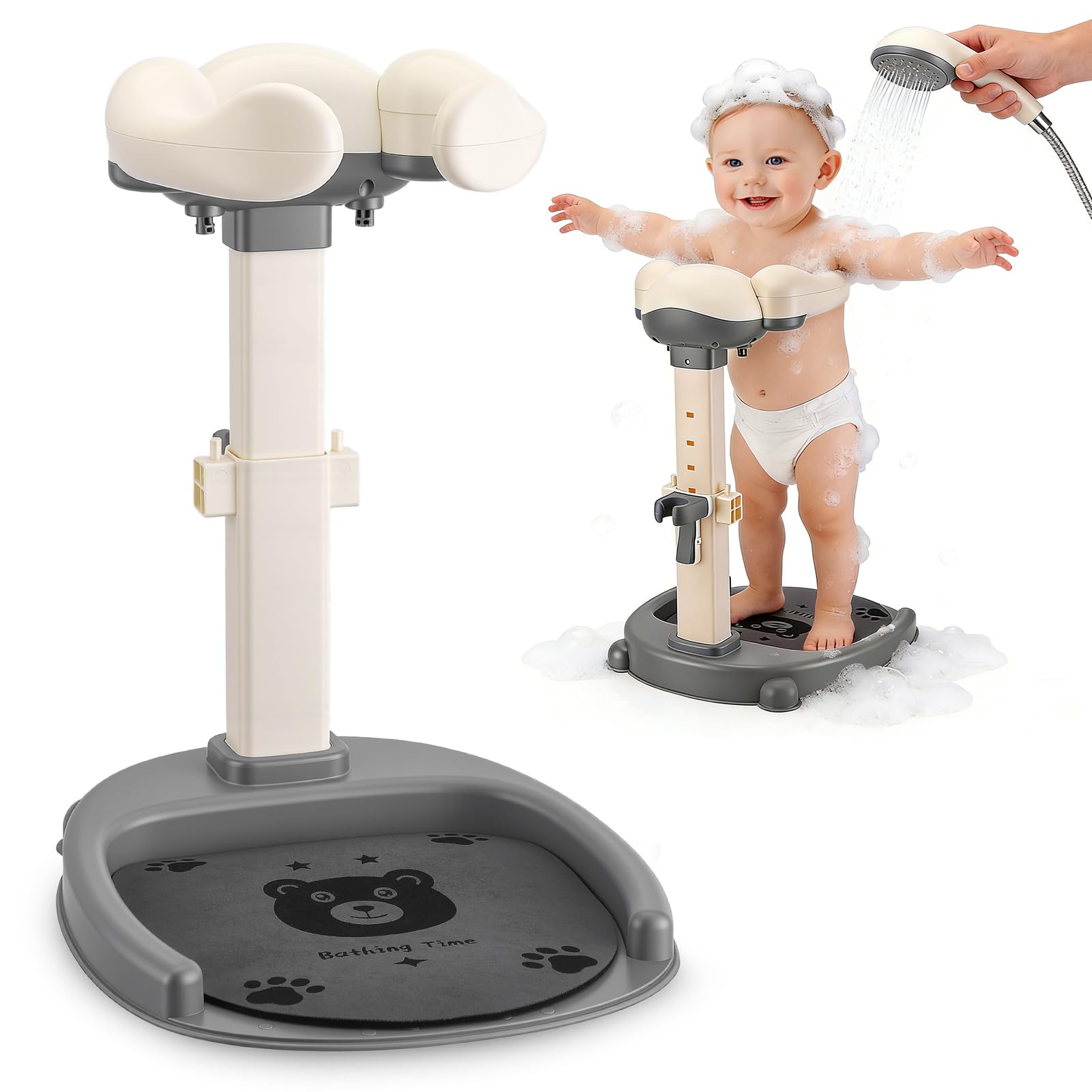 Soporte Ducha Bebé Regulable, Altura 40-57 cm Antideslizante | ABS sin BPA, 8 niveles de altura, reposabrazos regulables, soporte ducha, para bebés de 6-36 meses