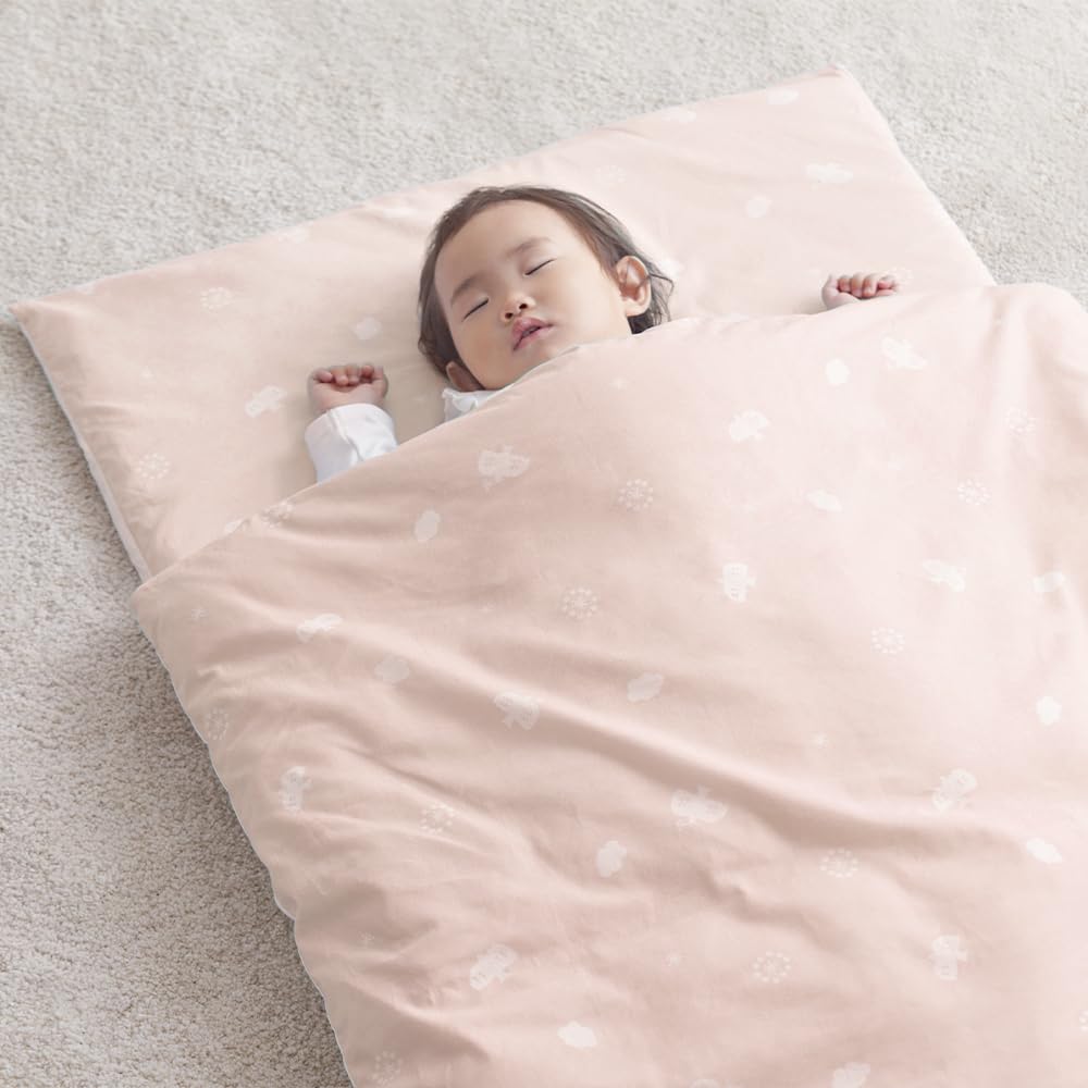 Iris Plaza KFS-K5 Nap Futon Set, 5-Piece Bedding Set, Soft and Gentle Texture, Easy to Carry, Storage Bag Included, 100% Cotton, Washable at Home, Light and Fluffy Comforter, Bird Pattern, Pink-image-14