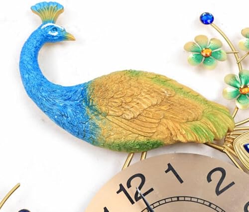 Miniatura 4 de Reloj de pared de pavo real de 8.26 pulgadas, moderno reloj de pared de lujo antiguo 3D de metal grande arte para el hogar, reloj grande de metal