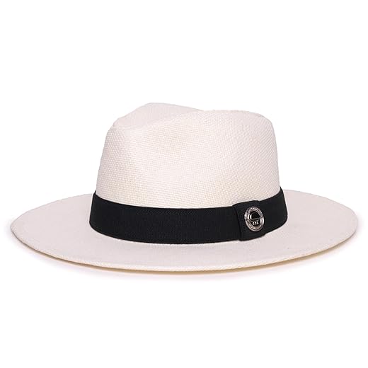 Chapéu Panamá Masculino Praia Palha Rigida Creme Faixa Elástica Preta
