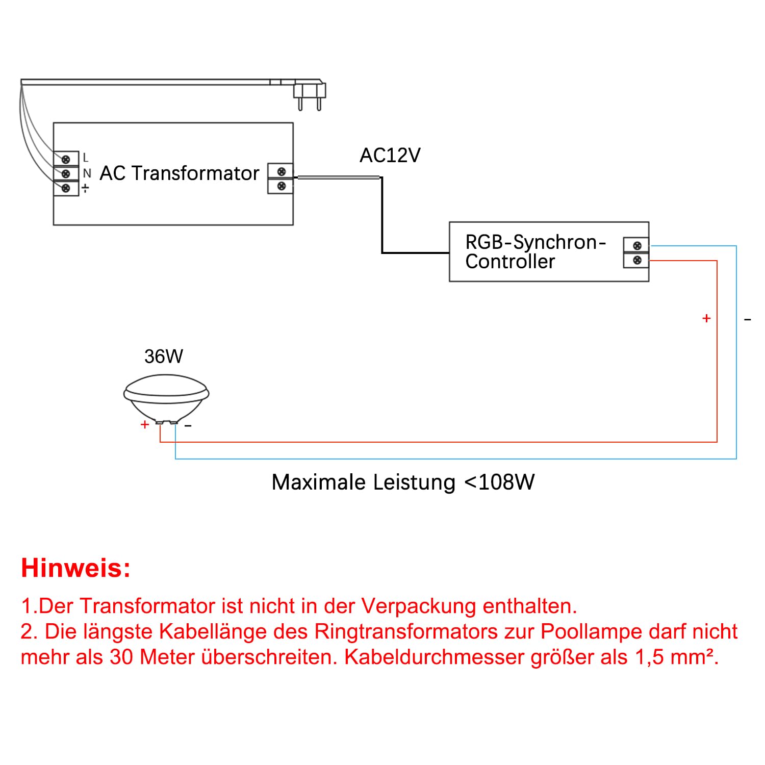 Oświetlenie basenowe LED 36 W, PAR56,12 V RGB, zewnętrzna synchronizacja z pilotem zdalnego sterowania, timer 2/4/6 h, wodoszczelność IP68 (1 szt.)