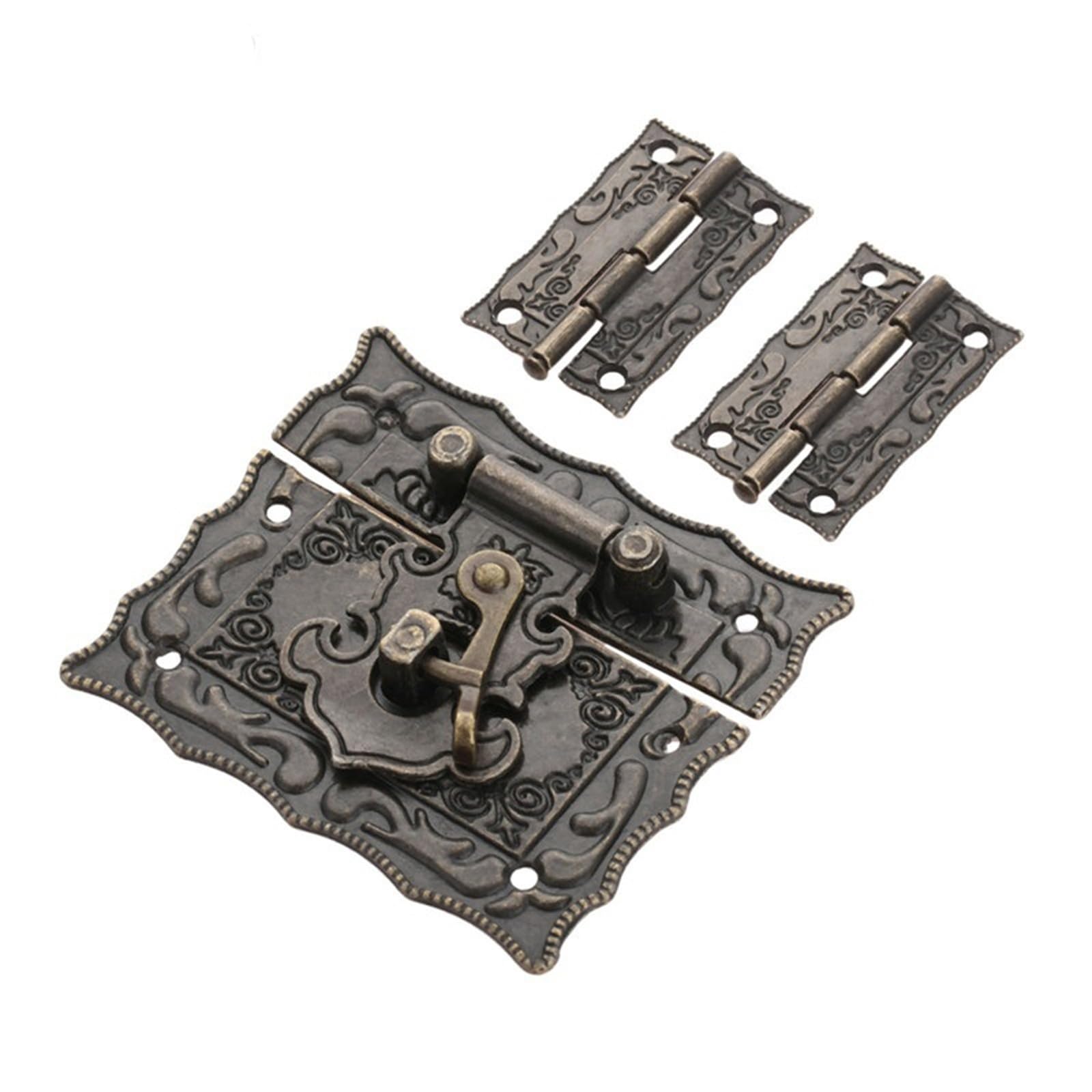 Shundeed One Color 2Pcs Furniture Decorative Cabinet Hinge Hardware Accessories +1Pc Antique Bronze Jewelry Wooden Box Latch Hasp Clasp.