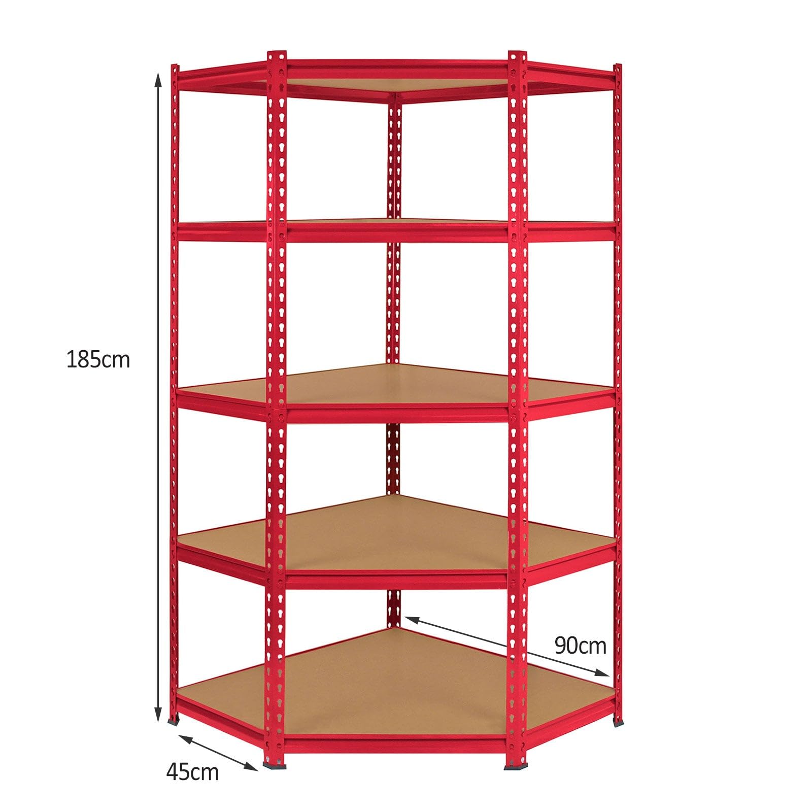 2 Estanterías Metálicas Rojas Z-Rax Sin Tornillos 90x45x183cm + 1 Estantería Esquinera Esquina Rinconera Metálica Roja Capacidad 360kg por Estante Almacenamiento Almacenaje Oficina Taller Garaje