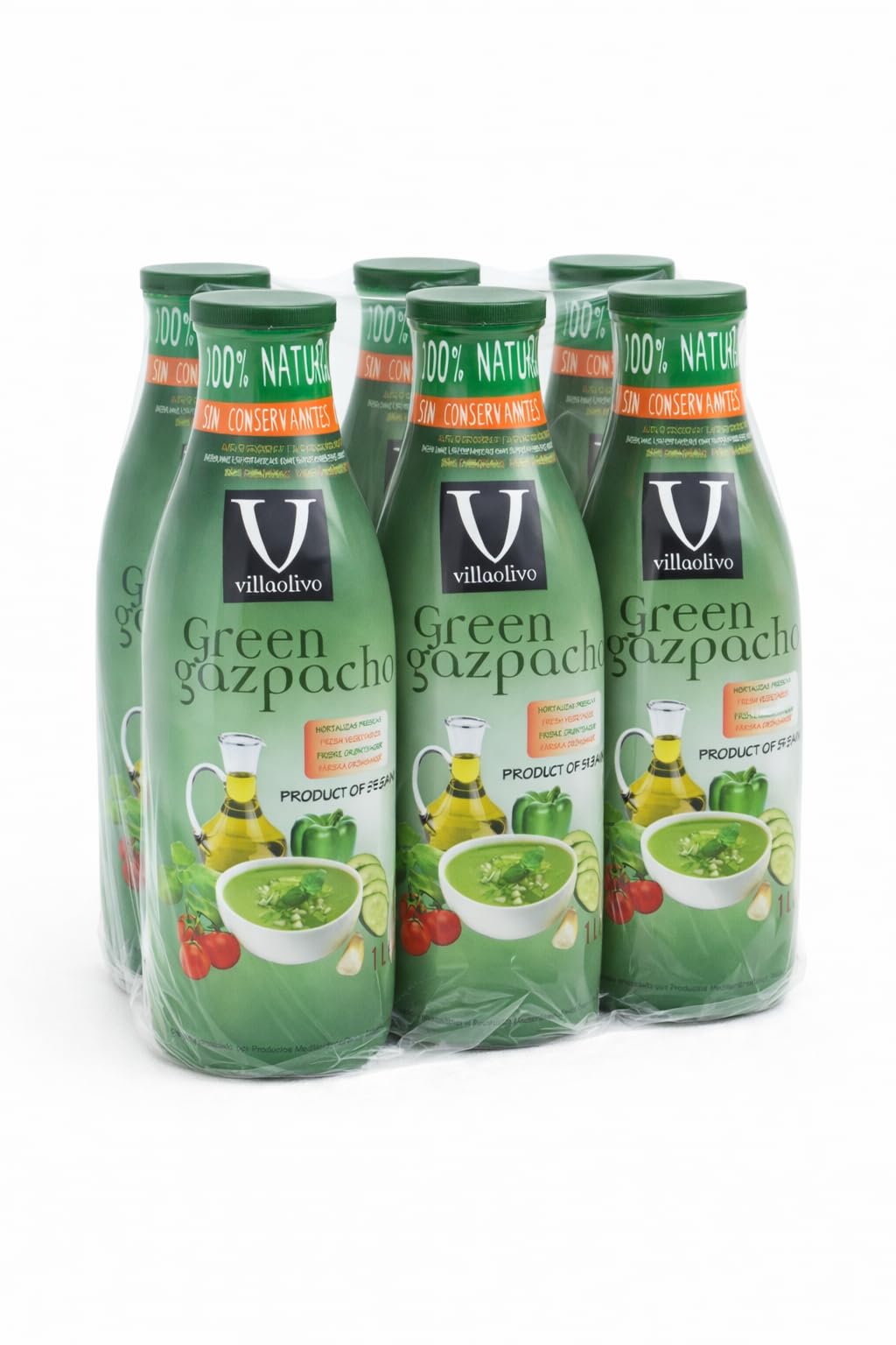 Villaolivo - Gazpacho Verde Villaolivo 1 Litro "Pack 6 Unidades" 100% Natural, sin conservantes ni aditivos.