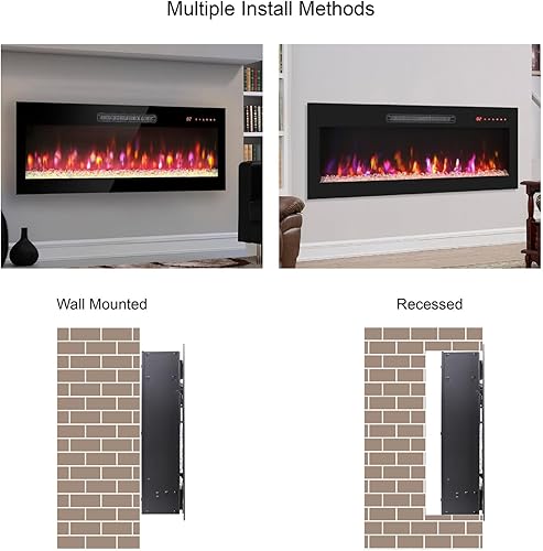 Miniatura 6 de Chimenea eléctrica de 50 pulgadas para interiores montada en la pared y empotrada con control remoto y pantalla táctil, función de temporizadorllama