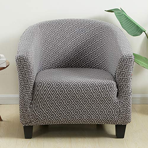 Image of SearchI Club Chair Slipcover Stretch Barrel Chair Covers Printed Tub Chair Slipcovers Soft Spandex Armchair Sofa Cover Removable Couch Furniture Protector Arm Chair Cover for Living Room(Gray3)