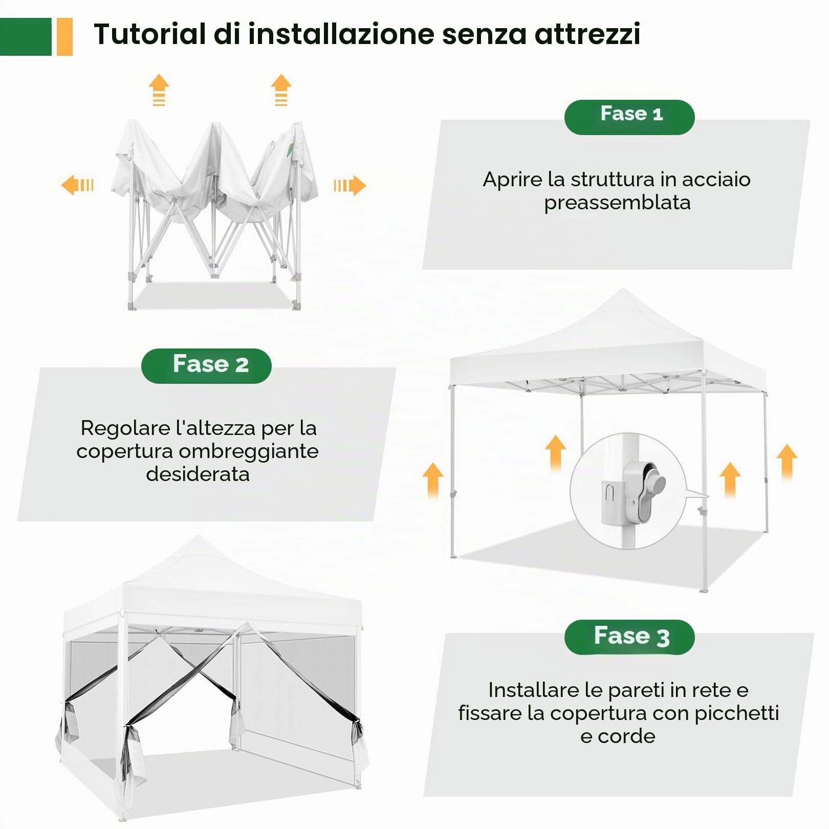 COBIZI Gazebo 3x3M Pieghevole Impermeabile con Zanzariera, Gazebo Esterno Resistente Robusto Richiudibile da Giardino, Bianco