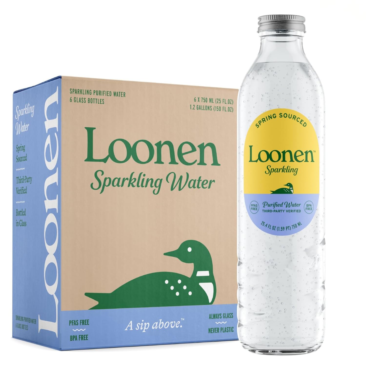 Loonen Spring Sourced Sparkling Water, Glass Bottled High Carbonation, Minerals, Magnesium, Potassium, Calcium, Sodium, PFAS Free, Plastic Free, NSF