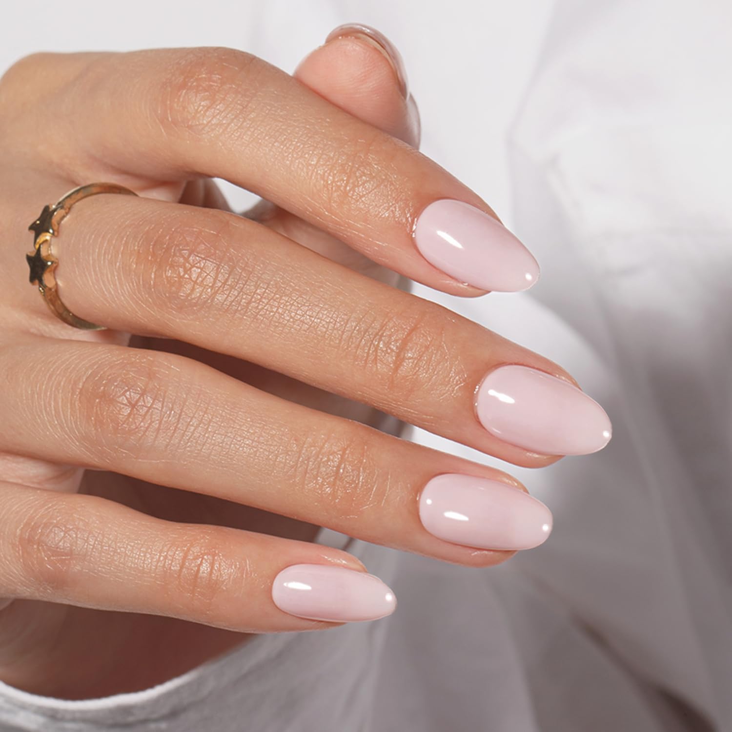 KQueenest Dusty Pink Press On Nails Short Oval - Acrylic Press on Nails Short Almond, Pastel Pink Fake Nails with Glue, Glossy Opaque, Reusable Soft