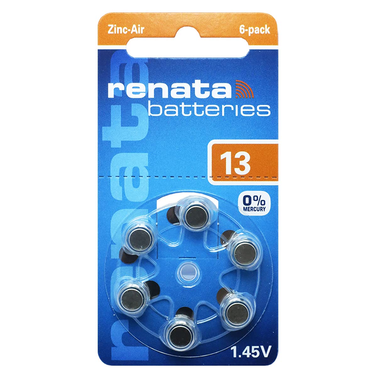 Renata Hearing Aid PR48 Button Cell ZA 13 Zinc Air 305 mAh 1.4 V Pack of 6
