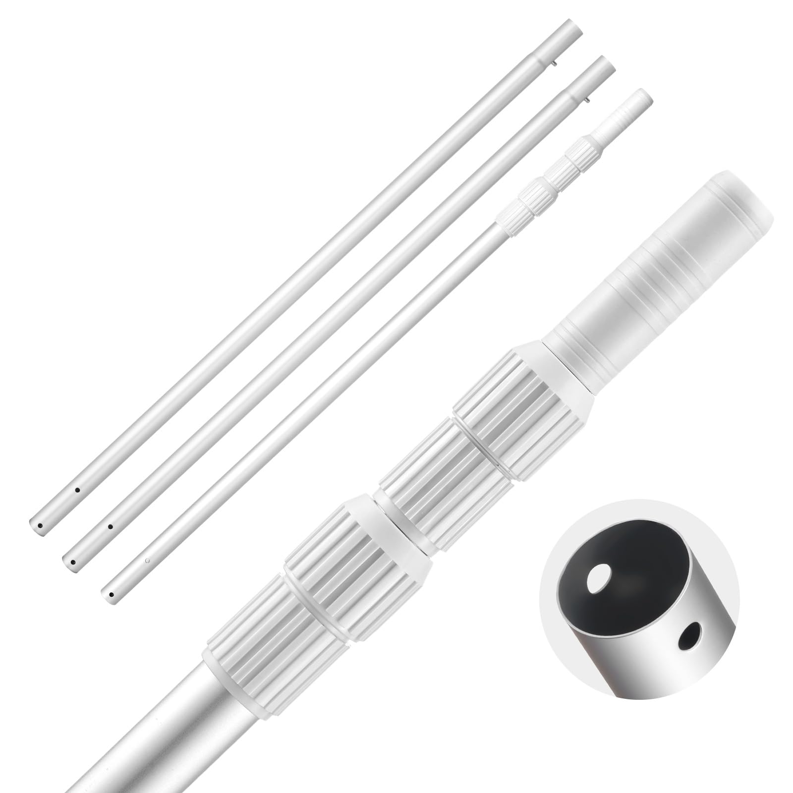 VEVOR Perche de Piscine télescopique de 1 à 4,6 m, Poteau de Piscine Professionnel réglable avec 2 rallonges, bâton de Nettoyage en Alliage d'aluminium, pour épuisette, Brosse, tête d'aspirateur