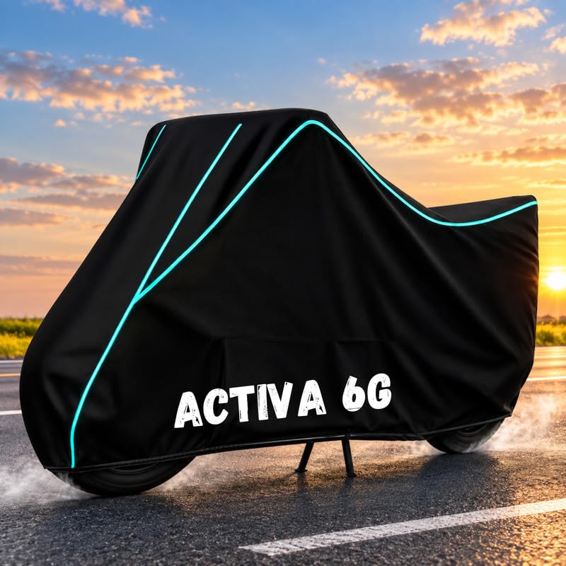 Image of Bike Body Cover for Activa 6G - Heavy Duty Waterproof, Dustproof & Scratch Resistant Motorcycle Cover, Full Body Outdoor Cover with UV & Rain Protection, Black Aqua Piping