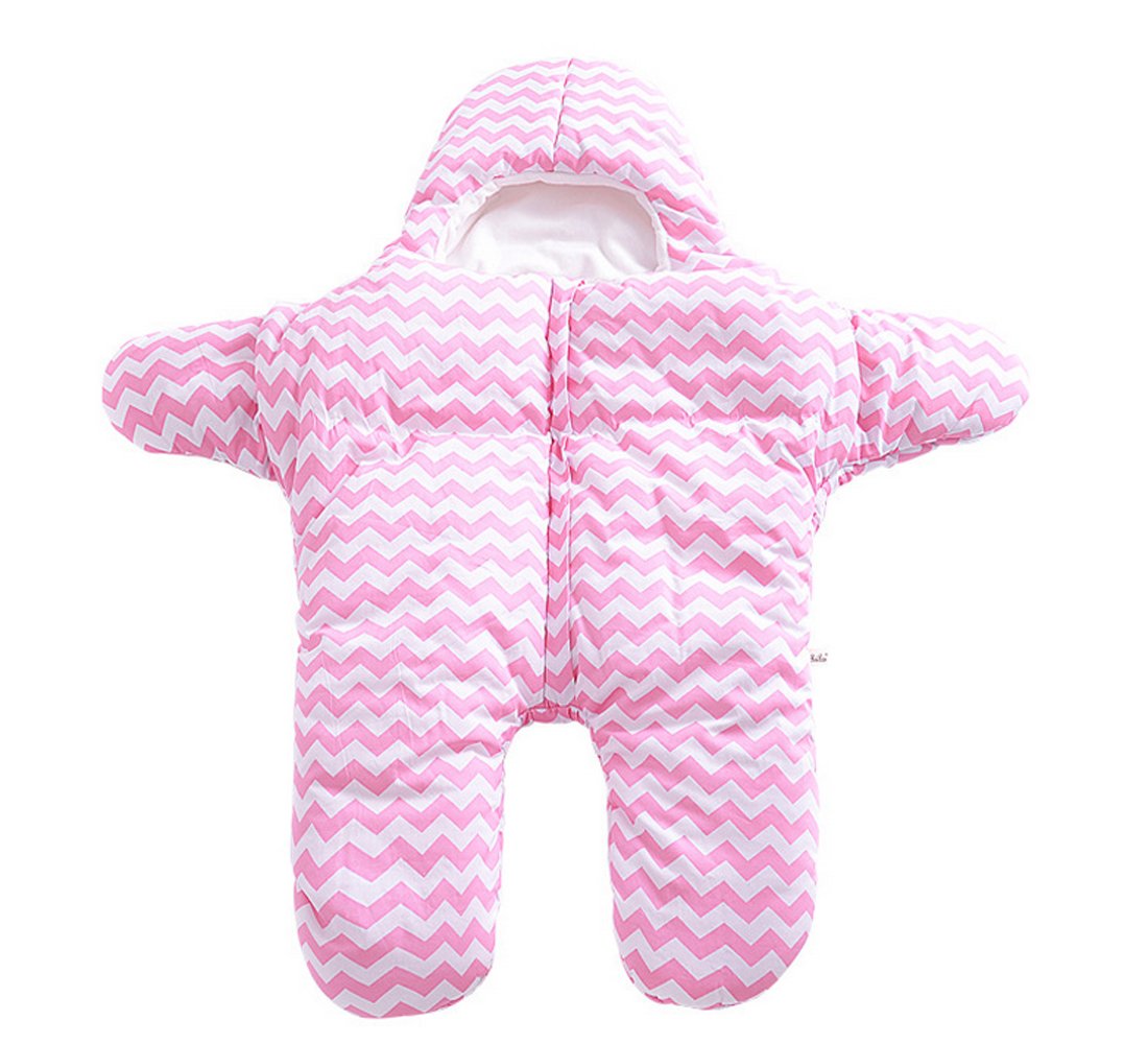 Ding-dong Baby Boy Girl Winter Fleece Striped Zipper Bunting(Rose red,0-12M)