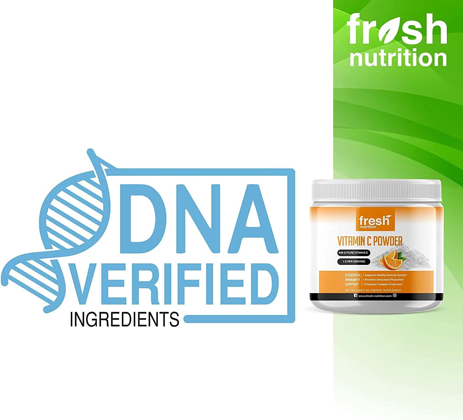 Vitamin C Powder 1lb – Pure Powerful 456 Servings of Immune Support – 2000mg/1000mg/500mg Per Serving Will Last a Long Time! Tasty Vitamin C Supplement Potent Support – DNA Verified - Vegan Friendly