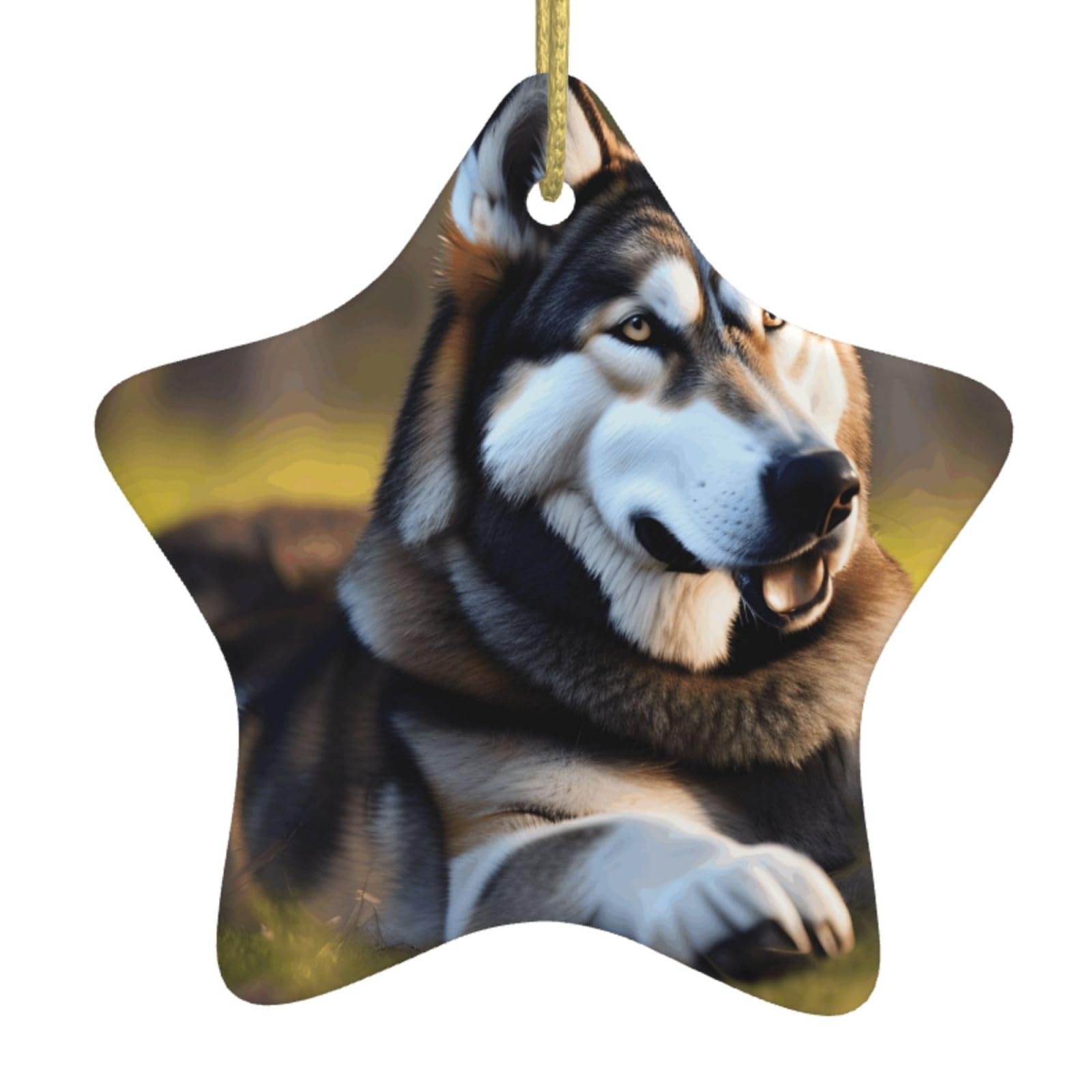 Husky Dog Print Christmas Ornaments, Ceramic Hanging Ornament, Round Shape Decorations
