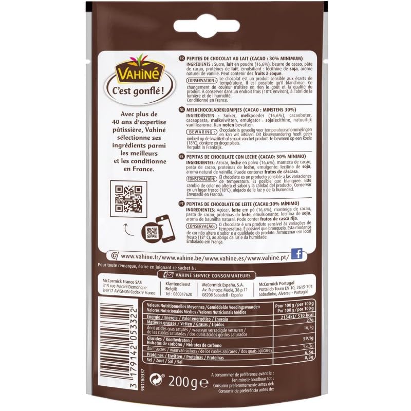 Vahine - Pepite per cioccolato al latte 200g - per la tua pasticceria gourmet - note dolci e scioglimento - irresistibili - 3 pezzi