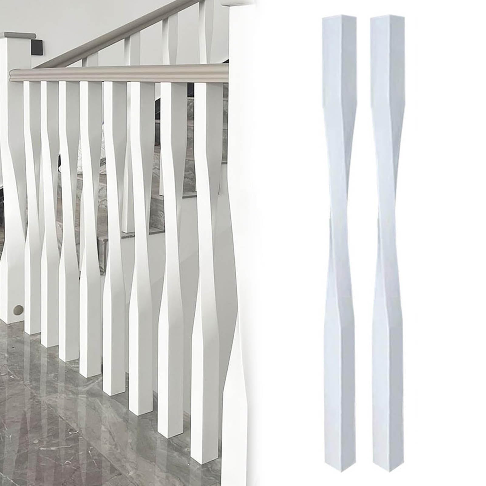 JFBLSD Solid Wood Stair Balusters, Indoor Stair Railing Spindles 37 Inch, Contemporary Staircase Spindles Bundles Handrail Parts, Twist Pole Square Column Post/Handrails(White,2Pcs)