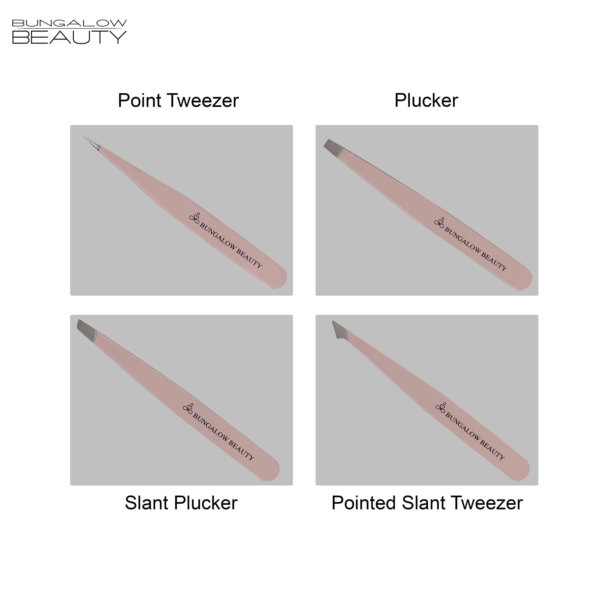 BUNGALOW BEAUTY 4 Pcs Precision Multifunction Tweezers Set, Precision for Eyebrows, Splinter & Ingrown Hair Removal - California Proposition 65 listed - Lead free | Cadmium Free | Phthalates Free 4
