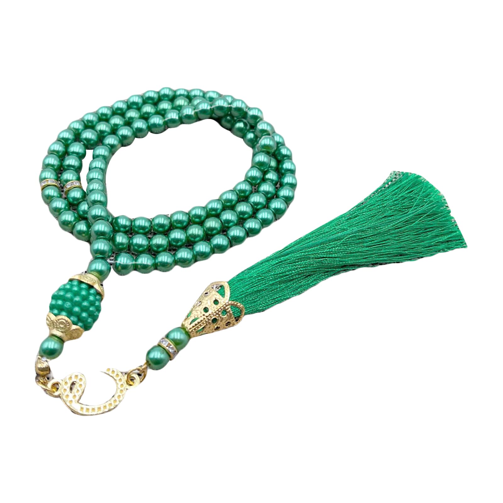 Huaqgu Green Prayer Beads Bracelet,6Mm Allah Mohammed Rosary Tasbih Muslim Prayer Beads Turkish 99 Beads Pearls Charm Misbaha Meditation Bracelet Necklace
