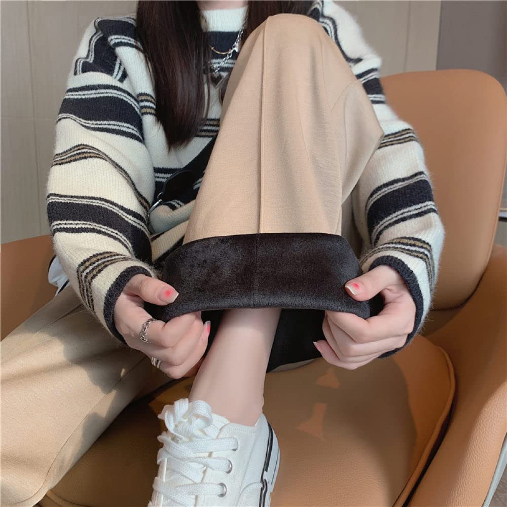 Pantalones De Pierna Ancha Para Mujer - Pierna Ancha De Punto Acolchada A La Moda, Pantalones Cálidos De Pierna Recta Para Otoño E Invierno, Ajuste Holgado Suave, Pantalones Elegantes Versátiles,