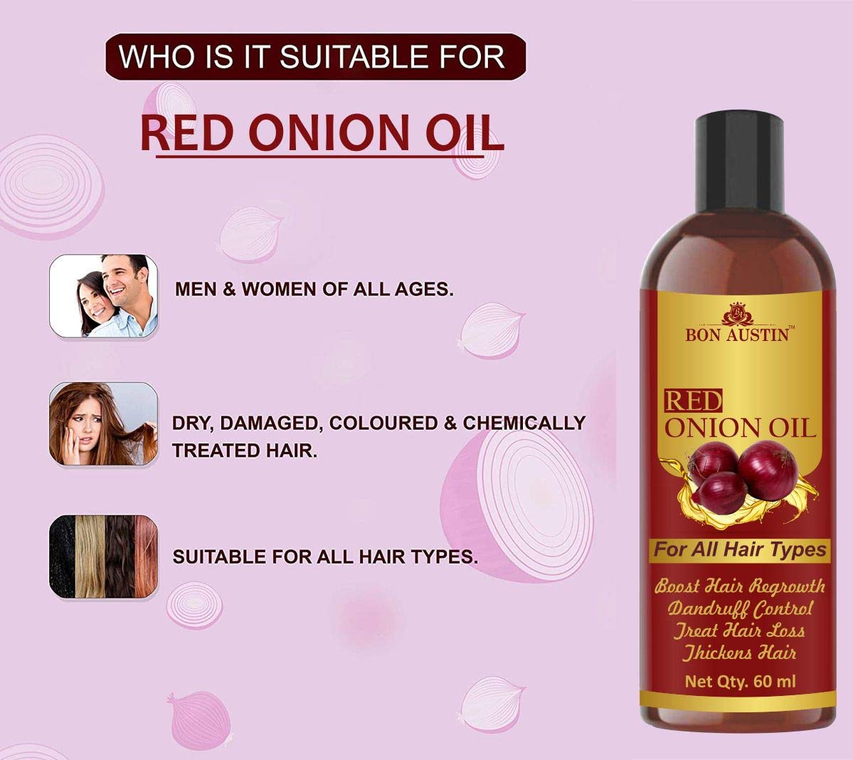 Bon Austin Red Onion oil Combo pack of 2 bottles of 60 ml(120 ml) 4