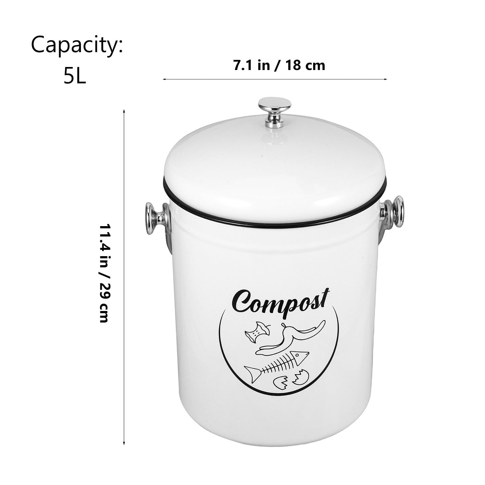 Blanc Bac à Compost avec Couvercle en Fer 5l, Cuisine