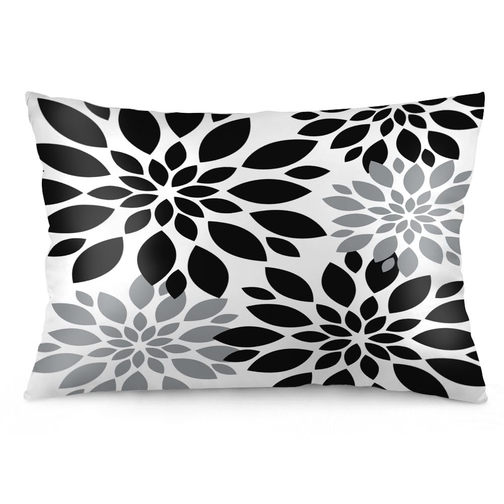 Easternproject Black Dahlia Flower Pillow Cases King Size 20x36 Inch Decorative White and Grey Floral Pillowcases Seasonal Summer Holiday Bed Pillow