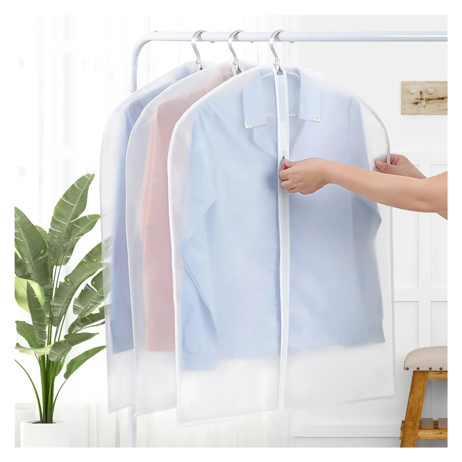 fundas para ropa 5Pcs Garment Bags - Transparent Dustproof Clothing Covers, Foldable Hanging Wardrobe Protectors For Suits & Coats(5Pcs 60x100cm)