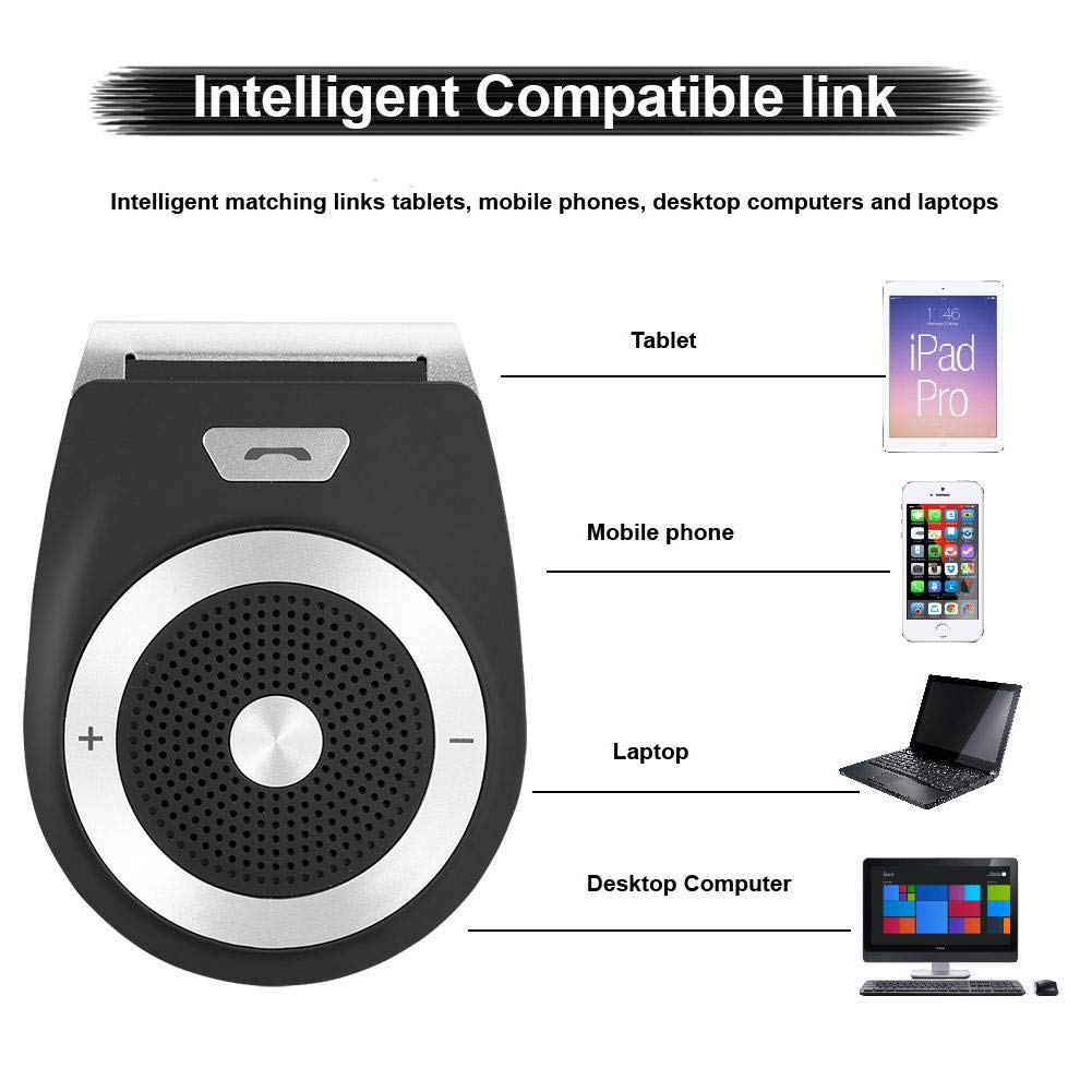 Pusokei Smart Wireless zestaw głośnomówiący Bluetooth, połączenie dwóch telefonów jednocześnie, wsparcie zestawu słuchawkowego i profile głośnomówiące, przenośna konstrukcja, Bluetooth In Car Speakerphone