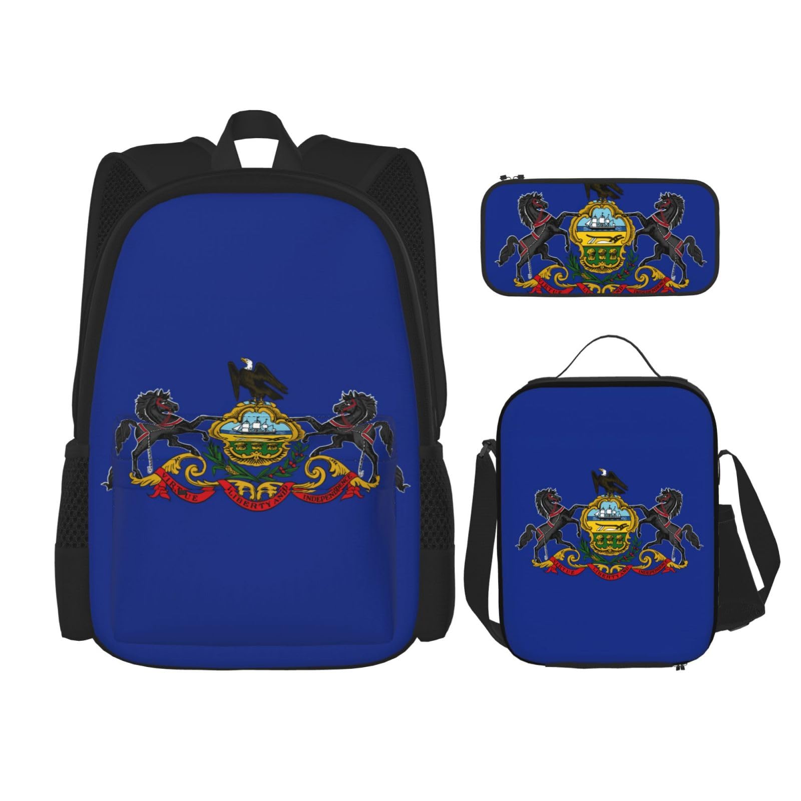 YHBLYKXP Pennsylvania State Flag Backpack 3-Piece Casual Backpack Set (Backpack + Waist Bag + Small Pouch), Unisex Daypack
