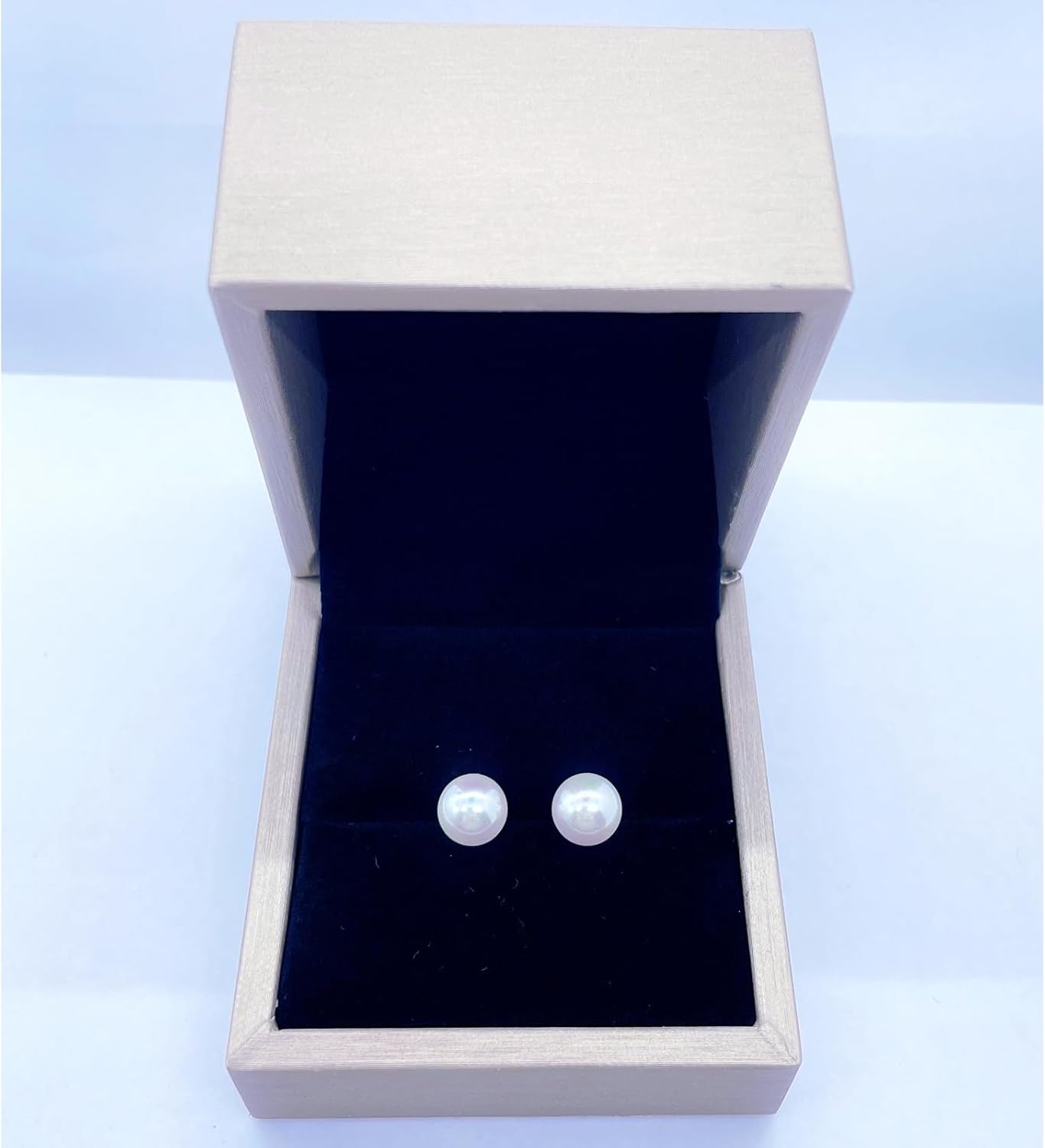 Gleejed 18K Gold Plated Sterling Silver Round Stud White Simulated Shell Pearl Earrings for Women Gift(8 mm) - Image 5