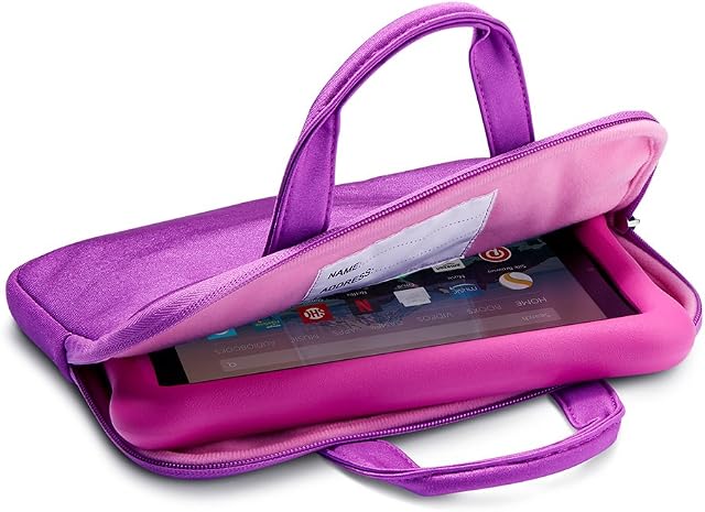 NuPro Zipper Sleeve for all versions of Fire Kids Edition 7" or 8" Tablets, Purple/Pink