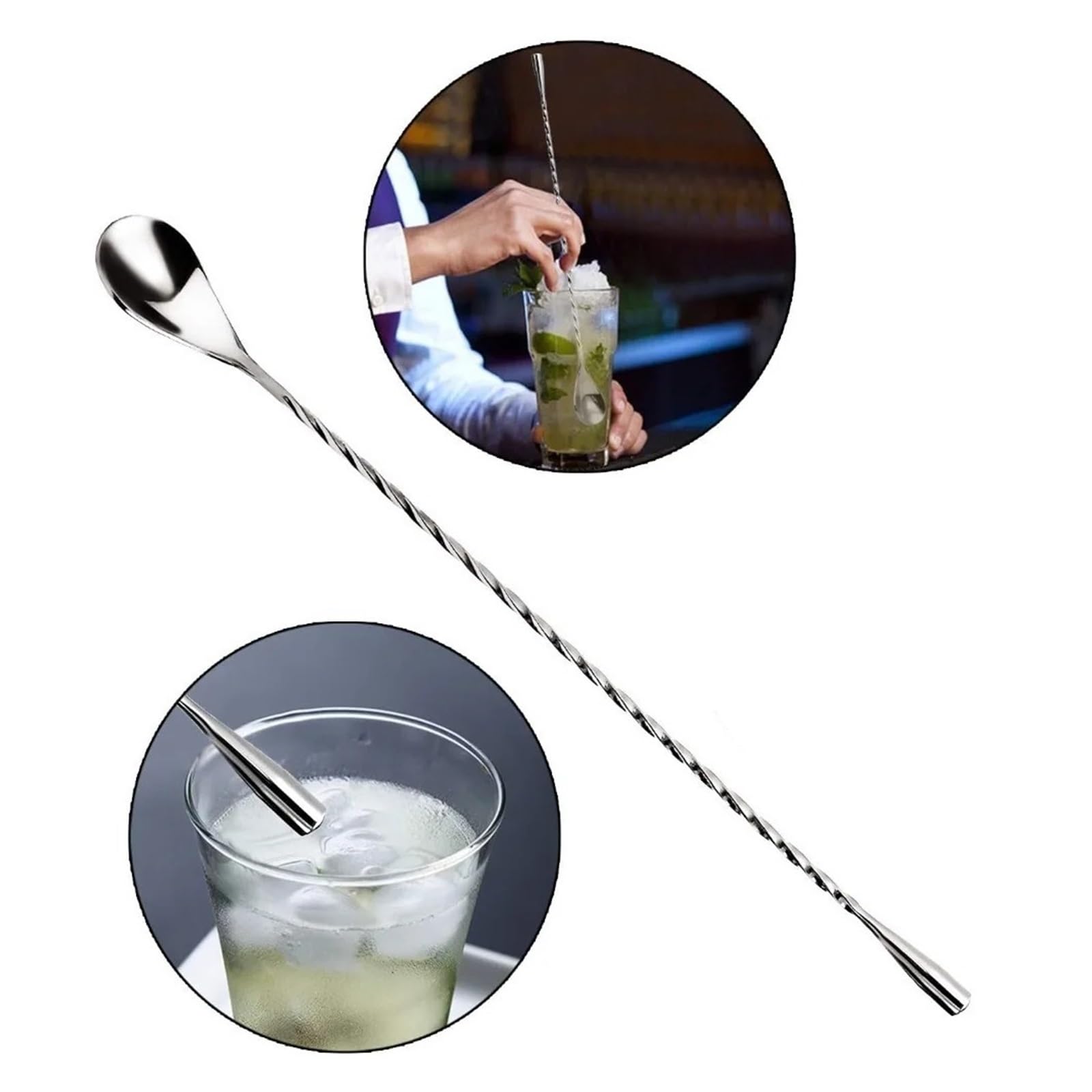 Cuchara agitadora de acero inoxidable 30/40cm, herramienta barman con Patrón En Espiral for cóctel, mango largo(40CM)