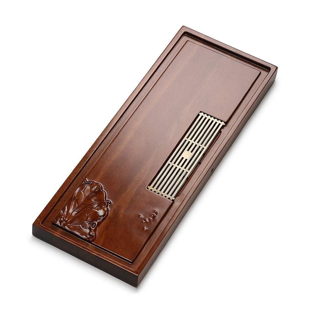 XYIANG Tea Tray Japanese/Chinese Gongfu Tea Table Serving, Serving Tray Box Reservoir & Drainage Type for Teahouse Whole Solid Wood Tea Tray Kung Fu Tea Set with Copper Piece Te