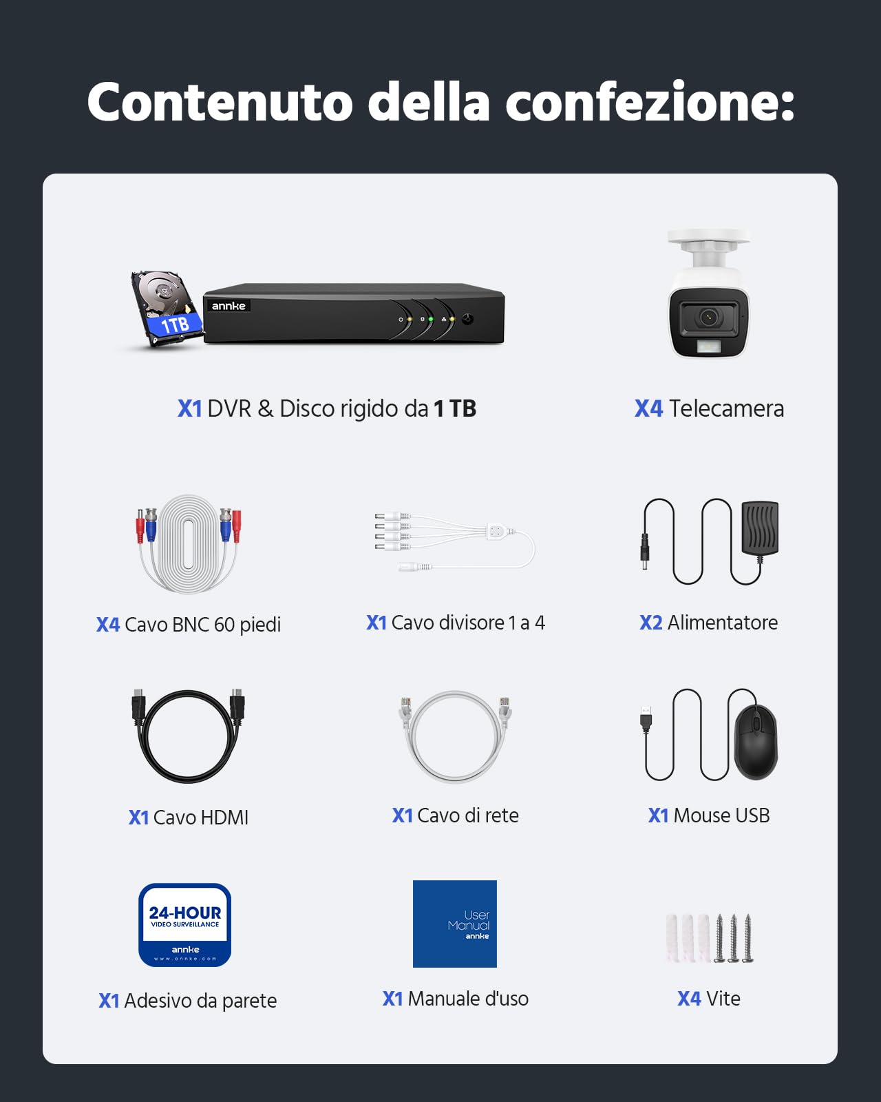 ANNKE 3K Lite DVR 8 Canali con Rilevamento AI Persone/Veicoli, 4x 1080p Visione Notturna a Colori Telecamere Kit Videosorveglianza CCTV Cablato con Hard Disk da 1TB, Avviso Email con Immagini, IP67