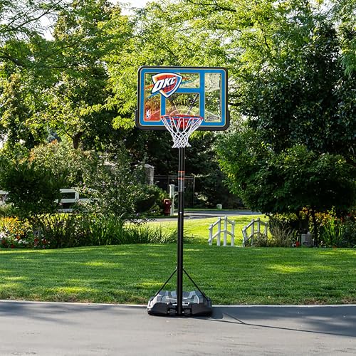Image of Lifetime NBA Oklahoma City Thunder Portable Basketball Hoop, Adjustable Height 7.5-10 Ft, 44 Inch Shatterproof Fusion Backboard, Base with Wheels