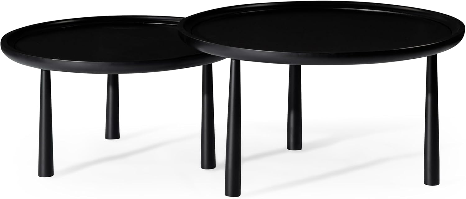 Maven Lane Sonia Modern Nesting Tables, Set of 2 – Sleek Black Finish, Space-Saving Round Design, Durable MDF & Metal Construction – Elegant Coffee Tables for Stylish Living Spaces
