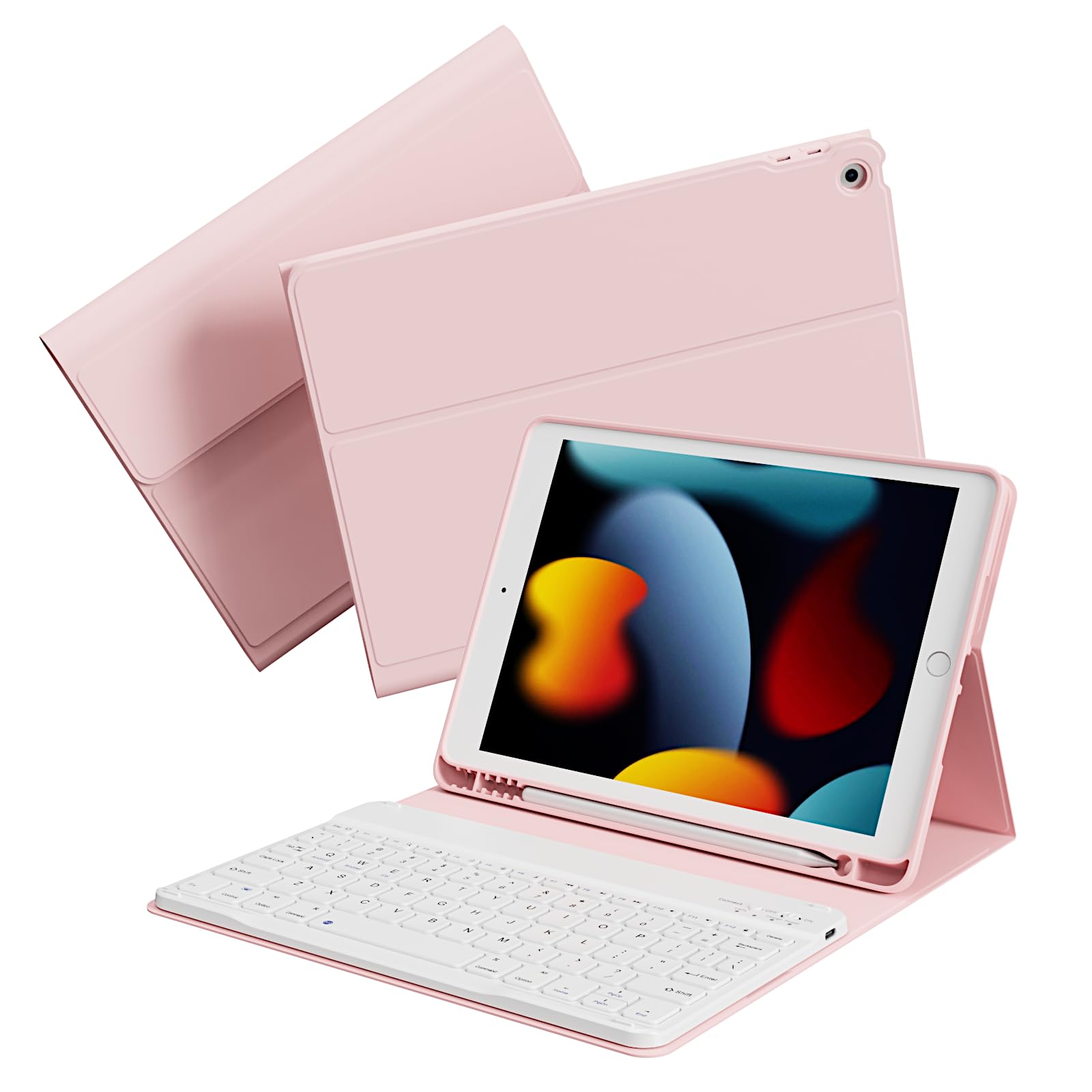 KenKe for iPad 9th Generation 2021 / for iPad 8th Gen 2020 / for iPad 7th Gen 2019 10.2 Keyboard Case with Built-in Pencil Holder, Detachable Wireless Bluetooth Keyboard Cover 10.2 inch Case, Pink