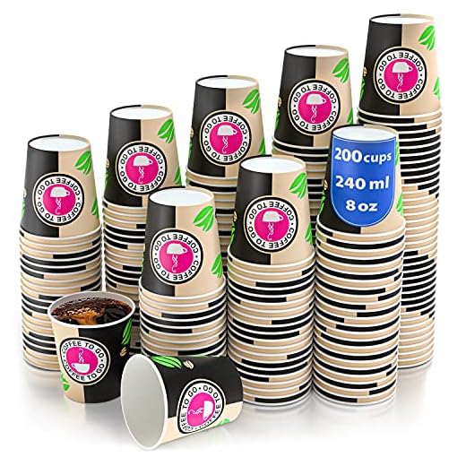 200 Vasos Desechables de Café para Llevar - Vasos Carton 240 ml para Servir el Café, el Té, Bebidas Calientes y Frías
