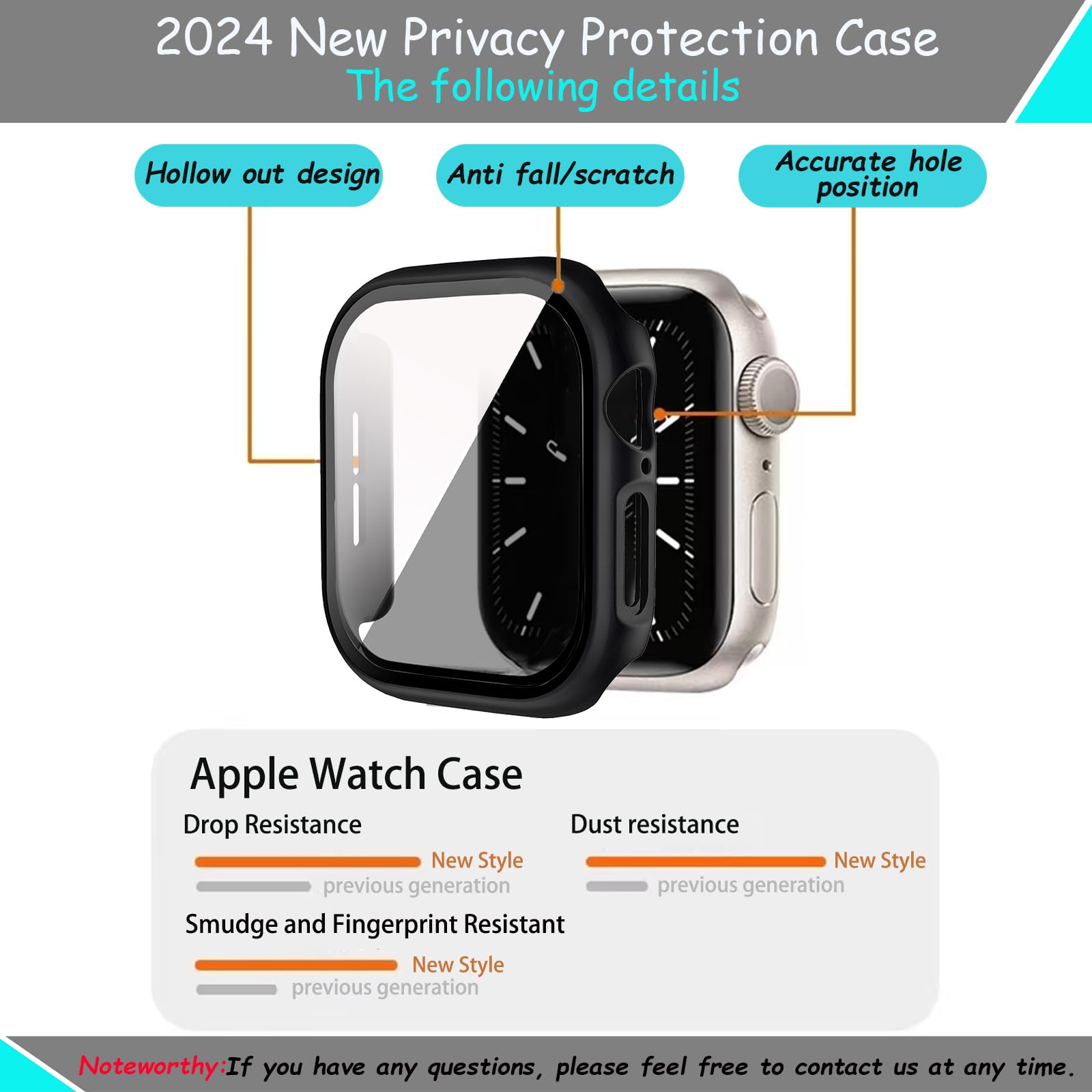 AOKUTDA Confezione da 3 custodie compatibili con Apple Watch serie 10 da 46 mm, protezione dello schermo in vetro temperato anti spia a 30°, copertura ultra sottile e completa, per accessori iWatch (3