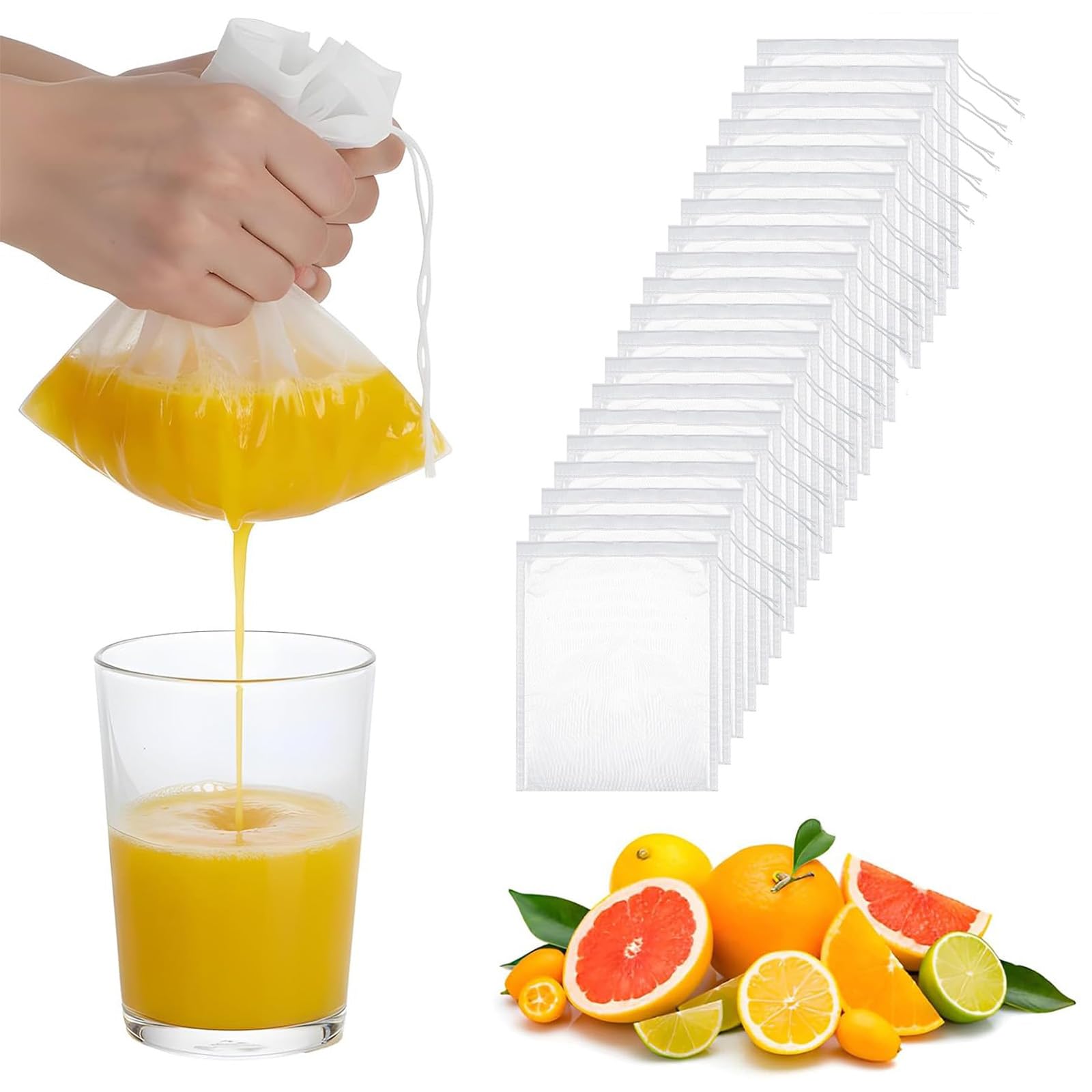 Tsophreniq 20Pcs Nylon Nut Milk Filter Bags 200 Fine Meshes Strainer Bag for Straining Juices Coffee Tea Yogurt and Cheese Meshes Strainer Bag