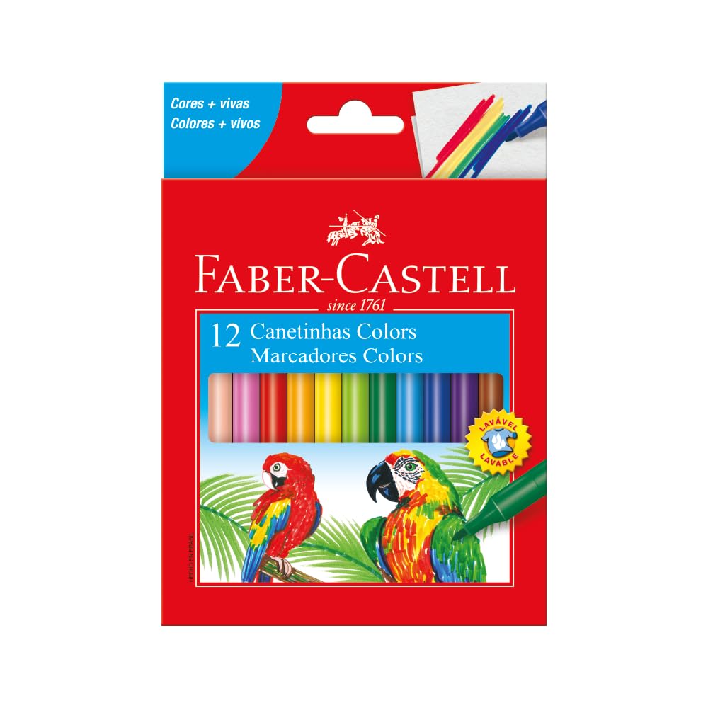 Canetinha com 12 Cores Estojo Cartão, Faber-Castell, 15.0112CZF, Multicor