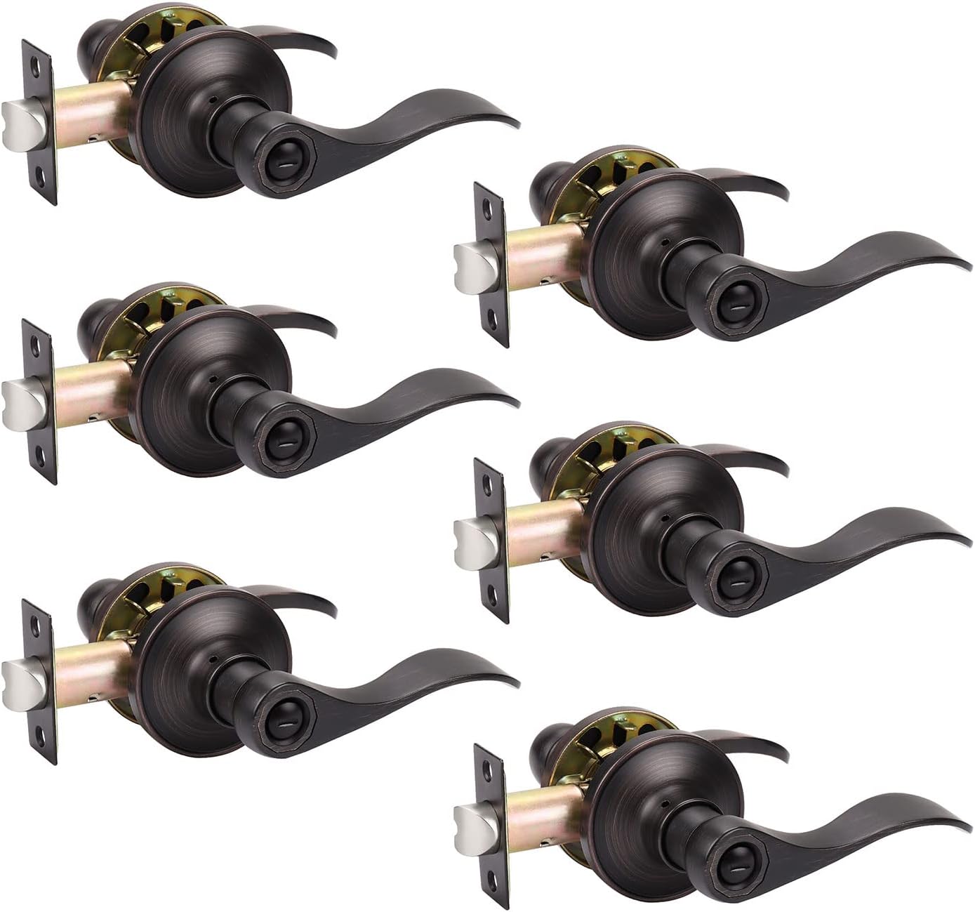 KNOBWELL 6 Pack Bronze Privacy Door Lever Handle Keyless Bedroom