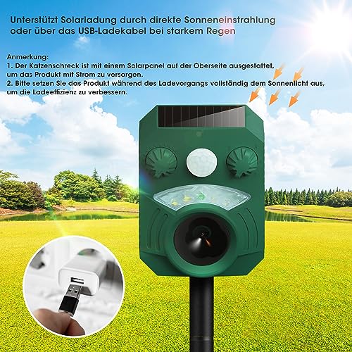 Katzenschreck Marderschreck Solar Ultraschall Tiervertreiber - Wasserdicht IP44, Bewegungsmelder, bis zu 8m...