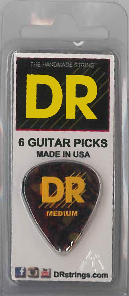 DR Strings P6TO-M 6 Piece Pack Tortoise Celluloid Picks .73mm, Medium